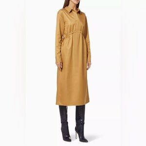 Theory Women’s Drawstring MIDI Shirt Dress in Camel Liquid Twill Size 2 NWT